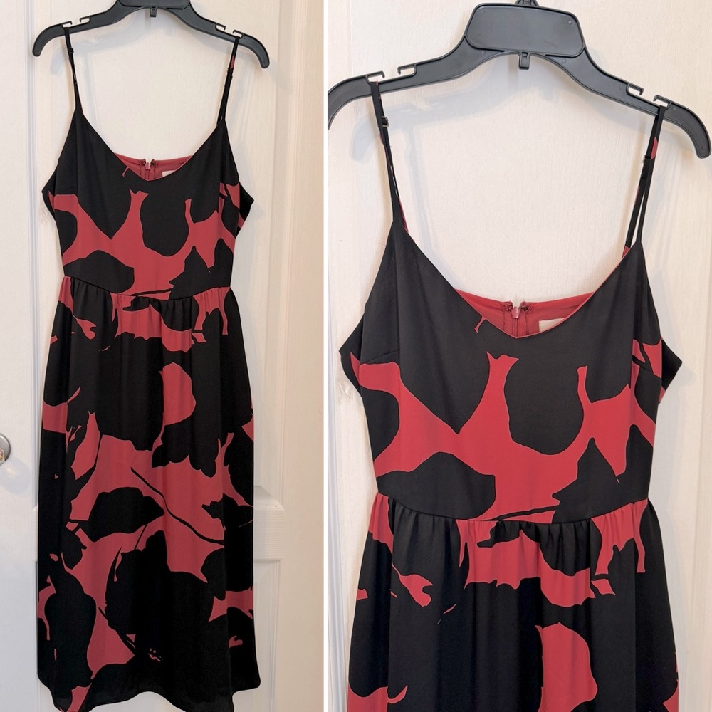 LIKE NEW! LOFT ANN TAYLOR MIDI DRESS. ADJUSTABLE STRAPS, LIGHTWEIGHT, BACK ZIP